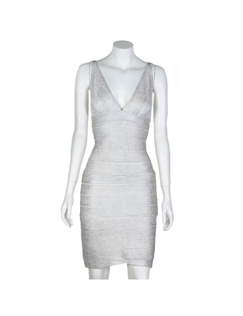 Robe HERVE LEGER T M blanc et argenté