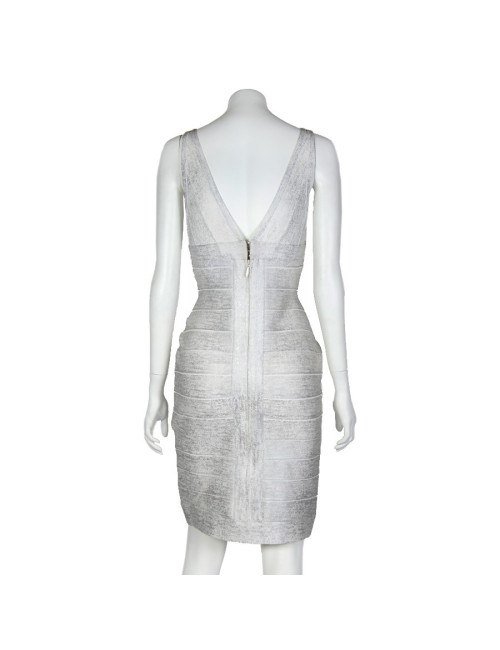 Robe HERVE LEGER T M blanc et argenté