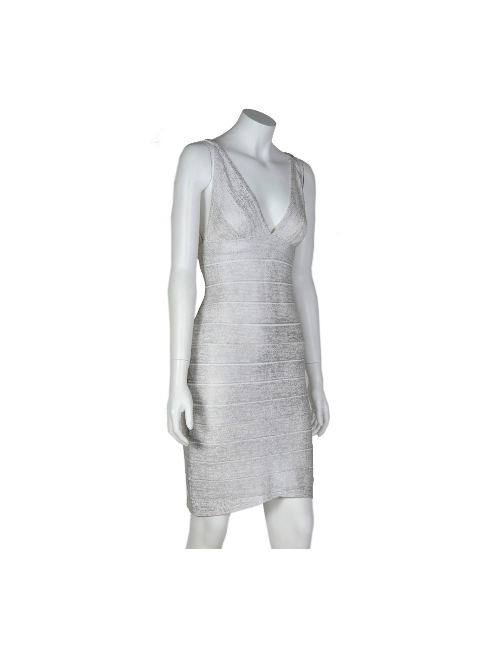 Robe HERVE LEGER T M blanc et argenté