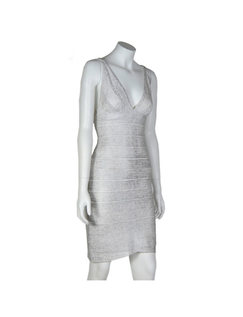 Robe HERVE LEGER T M blanc et argenté