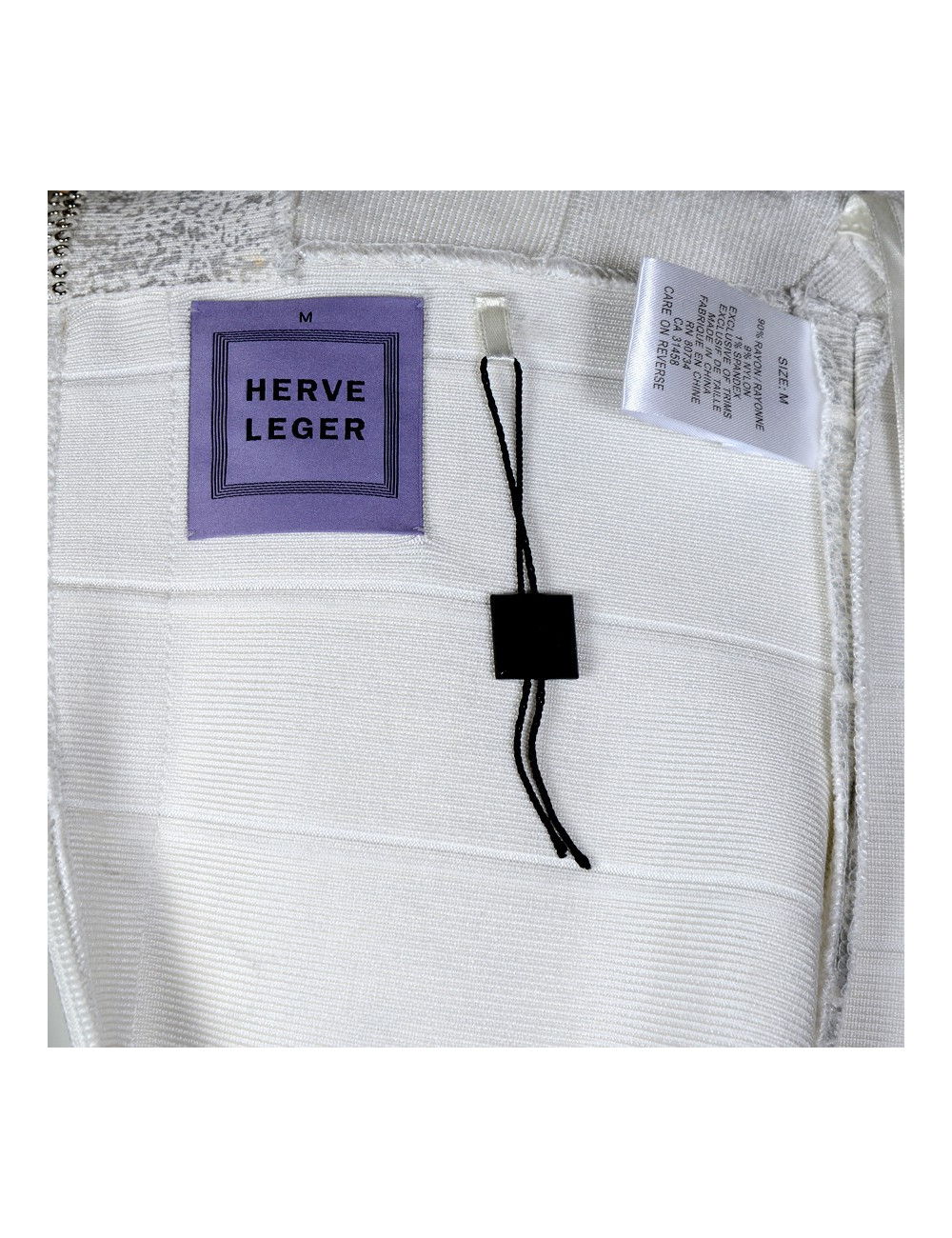 Robe HERVE LEGER T M blanc et argenté