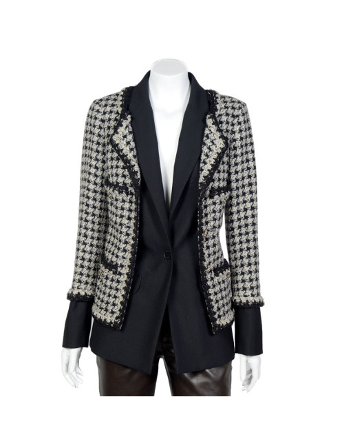 Veste "Hybride" T40 CHANEL pied de poule noir et blanc 