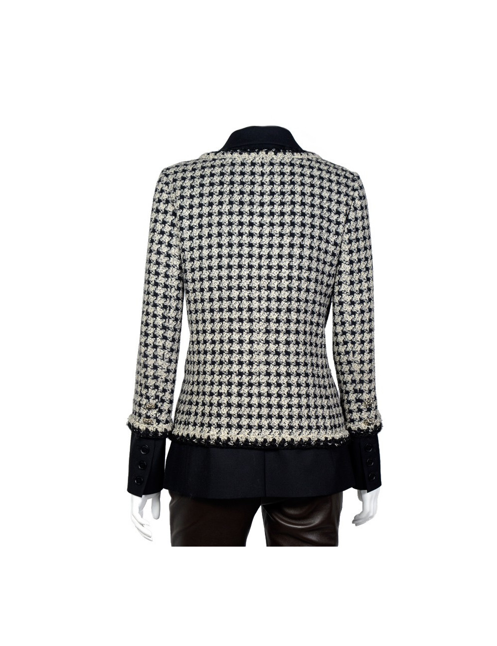 Veste "Hybride" T40 CHANEL pied de poule noir et blanc 