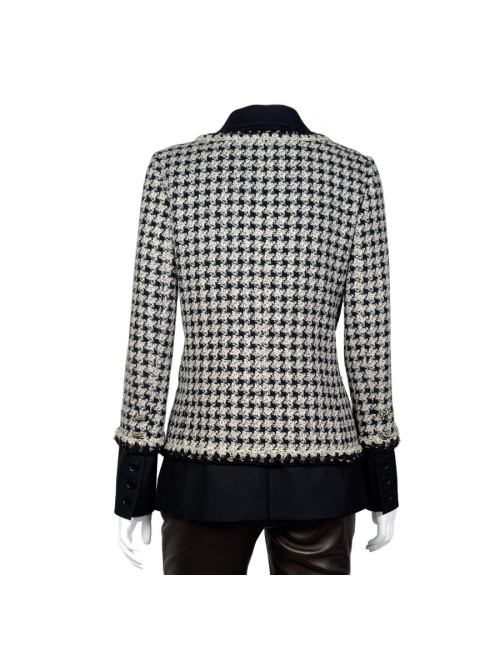 Veste "Hybride" T40 CHANEL pied de poule noir et blanc 
