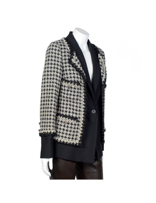 Veste double T40 CHANEL pied de poule noir et blanc 