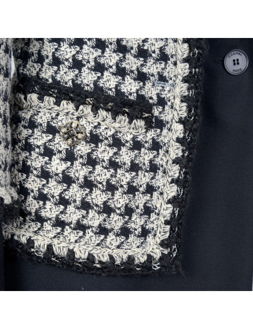 Veste "Hybride" T40 CHANEL pied de poule noir et blanc 