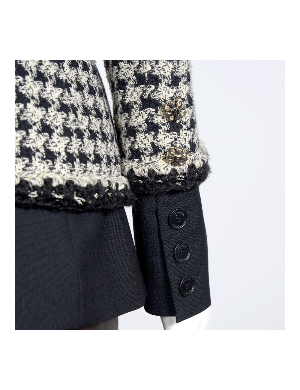 Veste "Hybride" T40 CHANEL pied de poule noir et blanc 