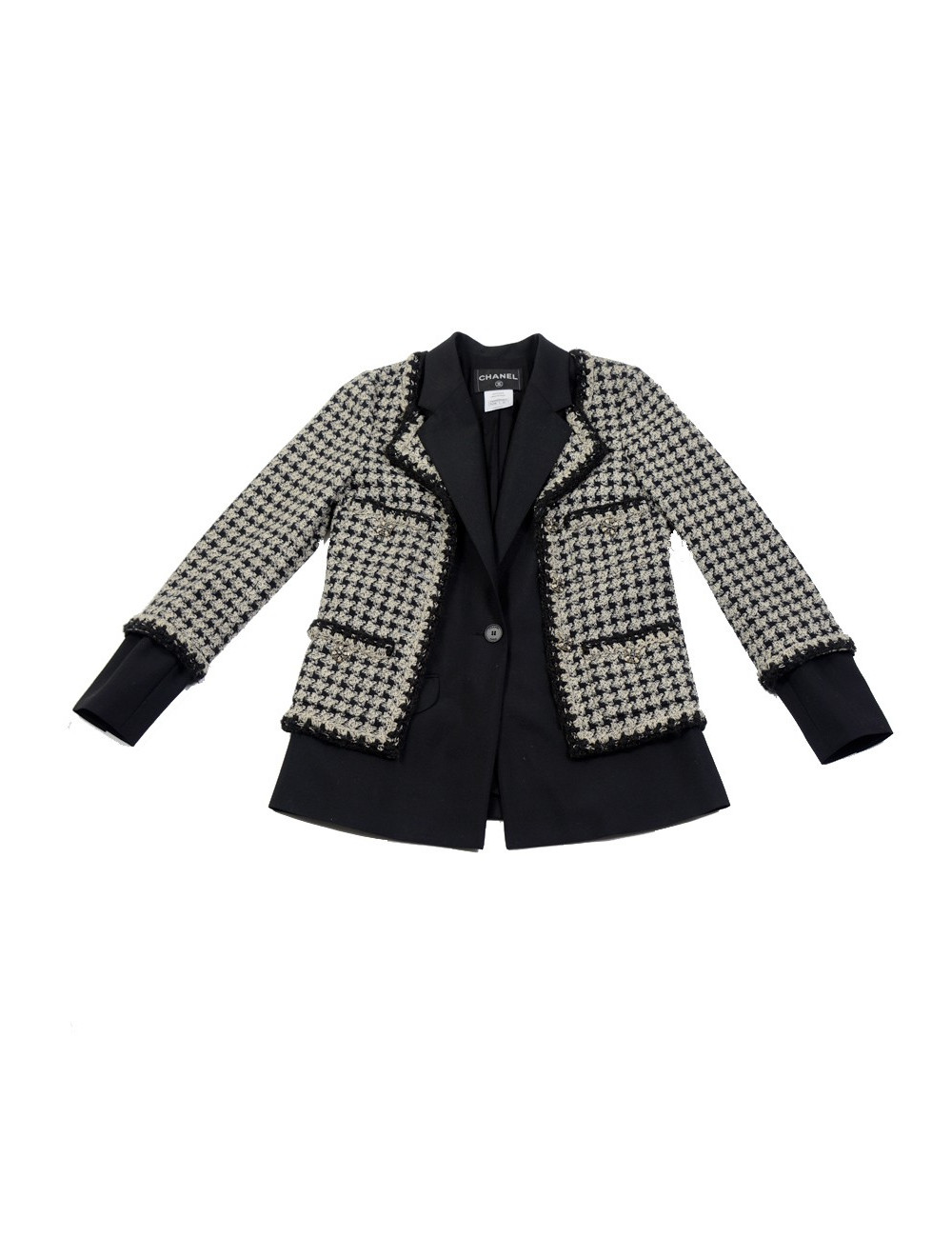 Veste "Hybride" T40 CHANEL pied de poule noir et blanc 