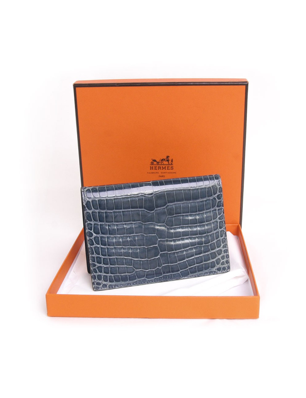 porte agenda HERMES crocodile porosus bleu jean's 