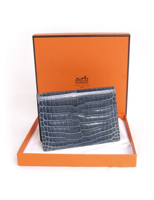 porte agenda HERMES crocodile porosus bleu jean's 