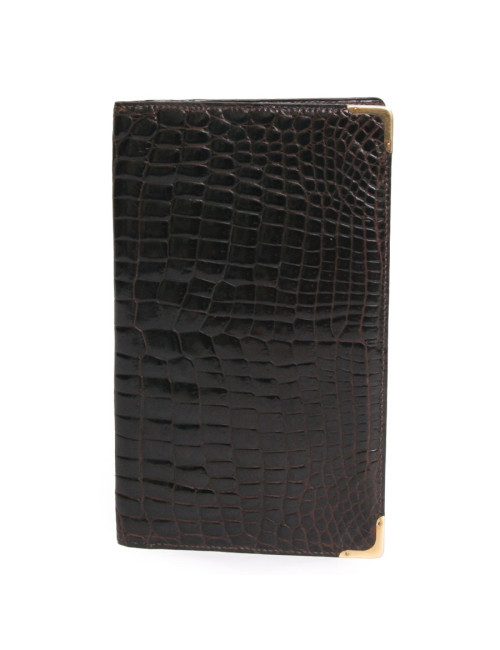 Grand portefeuille MORABITO crocodile porosus marron