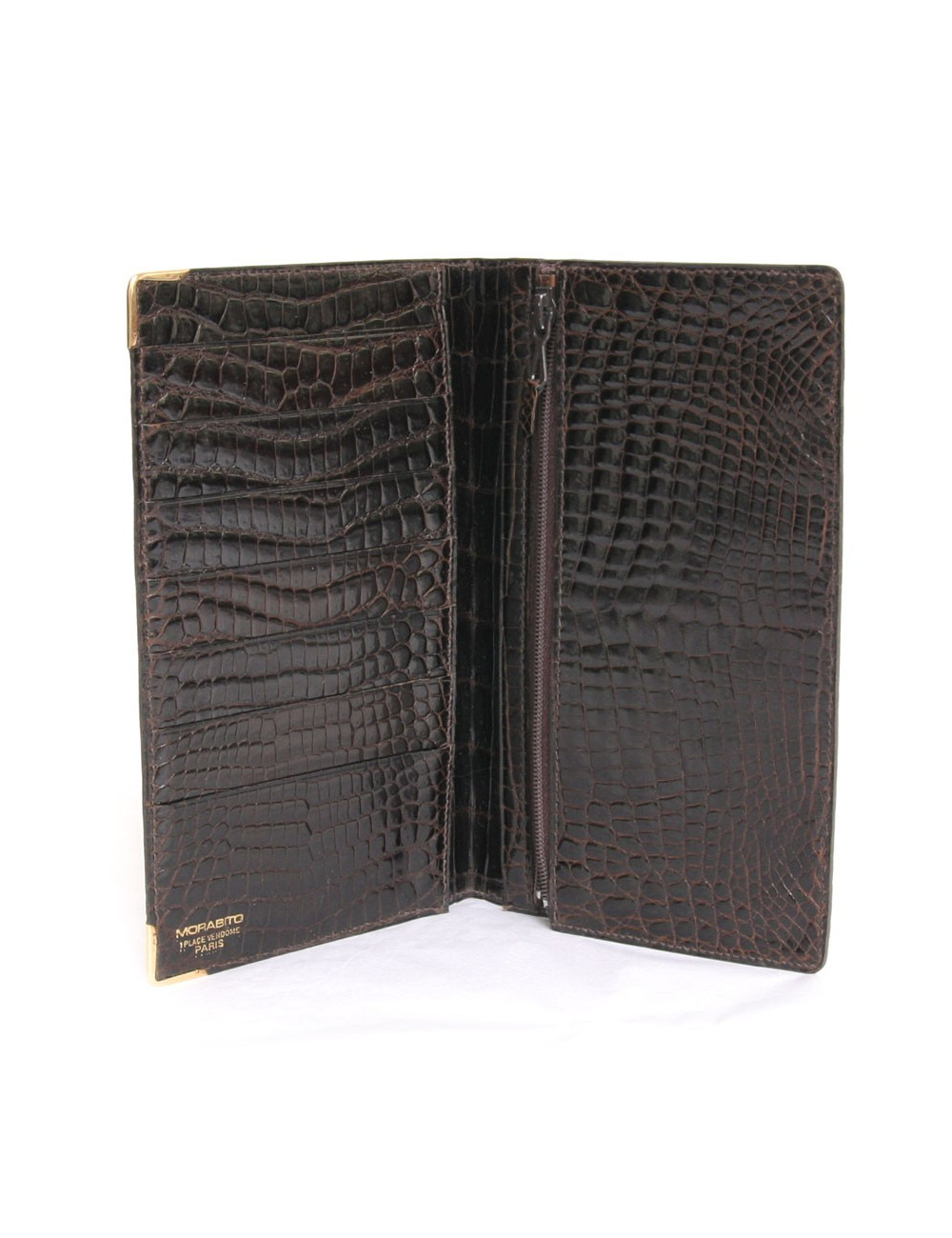 Grand portefeuille MORABITO crocodile porosus marron