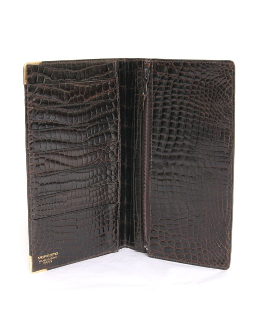 Grand portefeuille MORABITO crocodile porosus marron