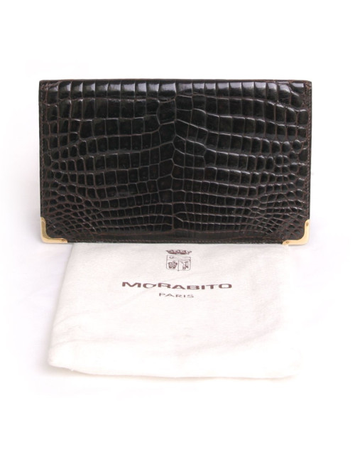 Grand portefeuille MORABITO crocodile porosus marron