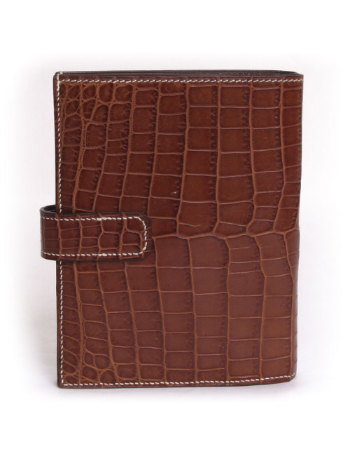Portefeuille HERMES  en crocodile niloticus couleur cognac