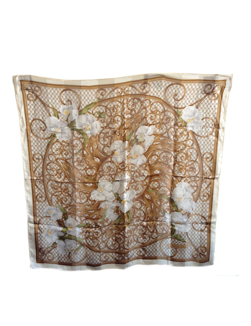 Carré Christian Dior en soie fleurie vintage