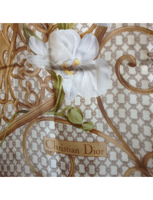 Carré Christian Dior en soie fleurie vintage