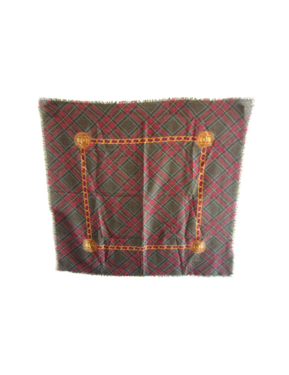 Foulard CHANEL en laine et soie, motif écossais