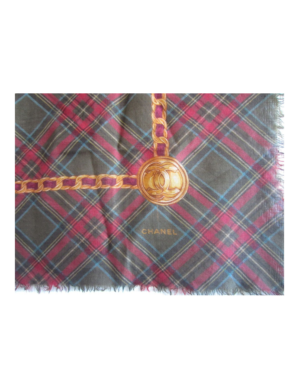 Foulard CHANEL en laine et soie, motif écossais