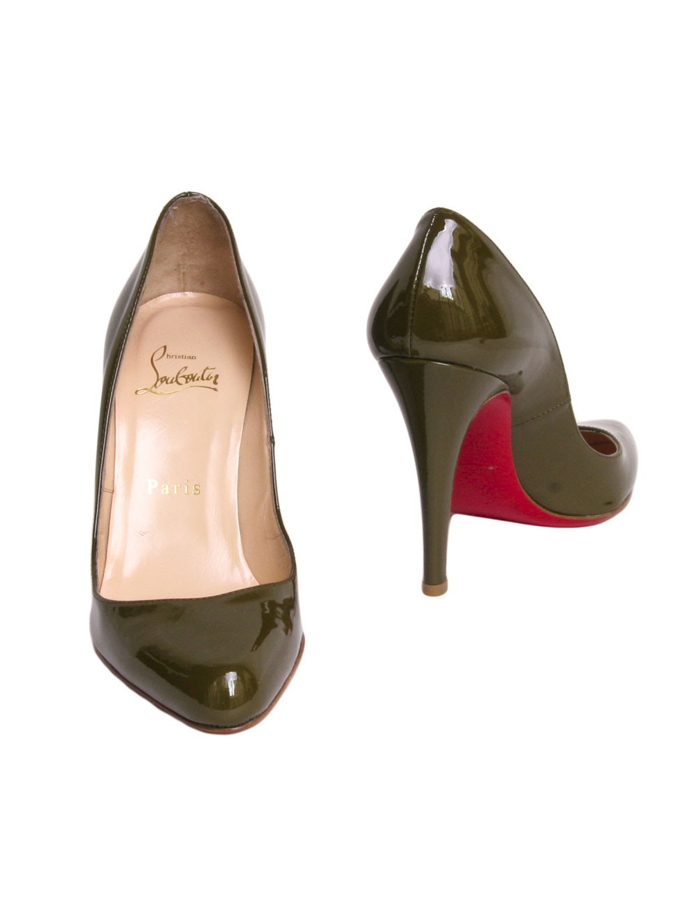 Escarpins LOUBOUTIN T 36 vernis vert kaki