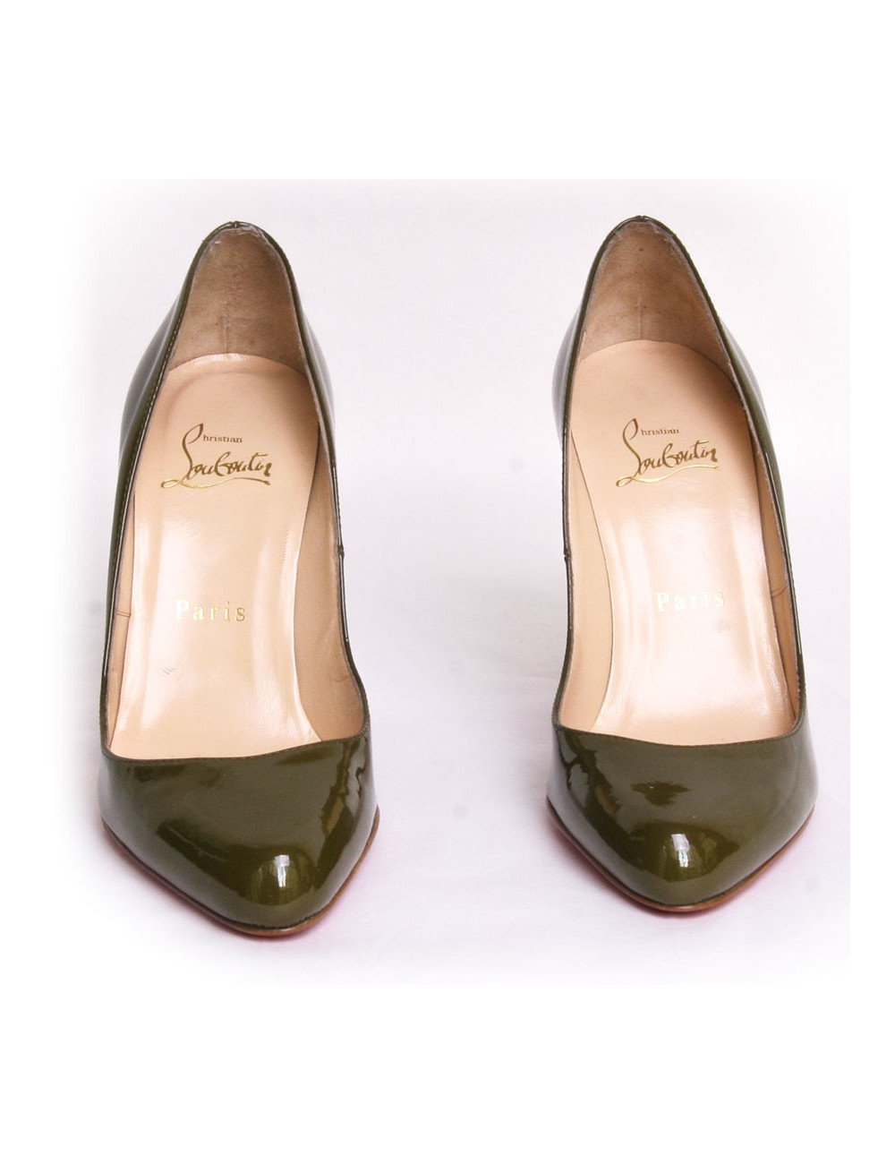 Escarpins LOUBOUTIN T 36 vernis vert kaki