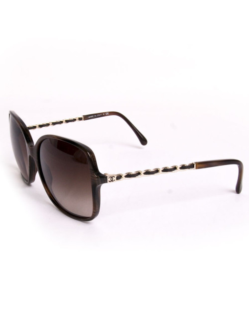 Lunettes de soleil CHANEL marron façon bois 
