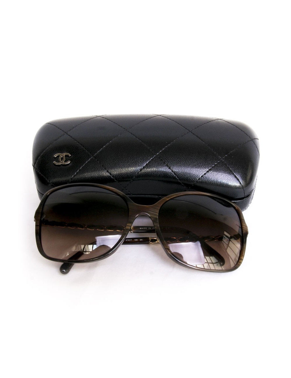 Lunettes de soleil CHANEL marron façon bois 