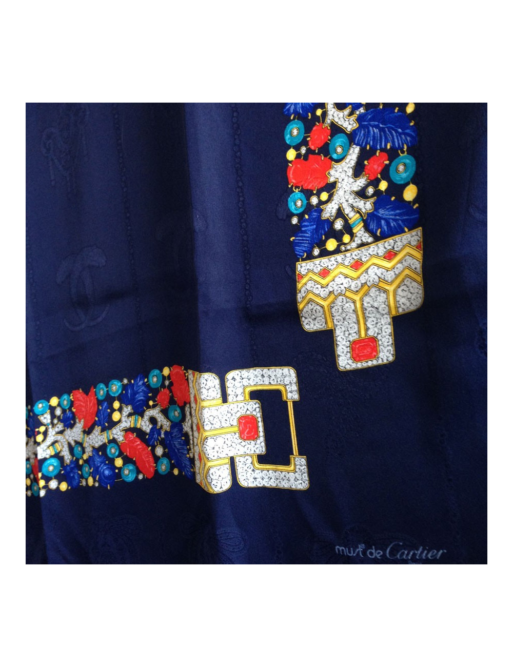 Foulard CARTIER "Must Have" en soie bleu nuit