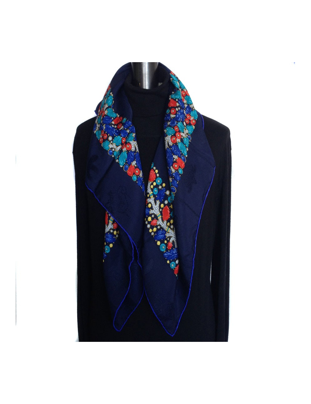 Foulard CARTIER "Must Have" en soie bleu nuit