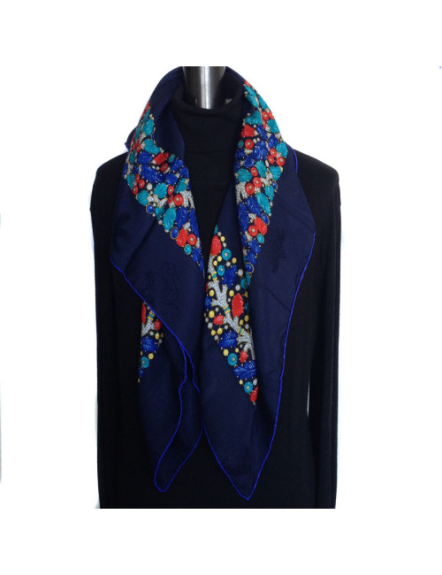 Foulard CARTIER "Must Have" en soie bleu nuit