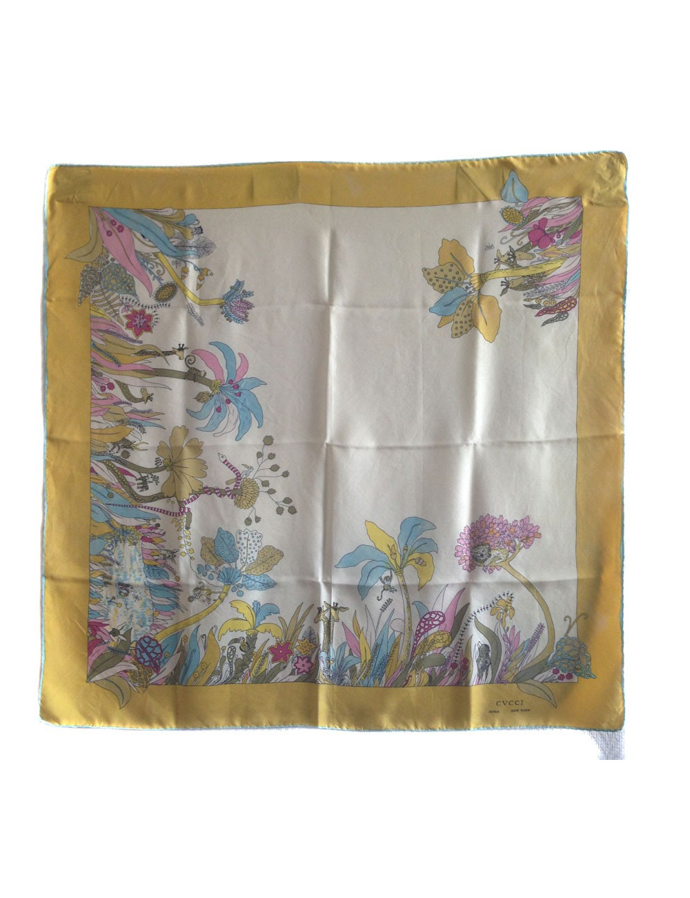 Carré de soie GUCCI jaune vintage