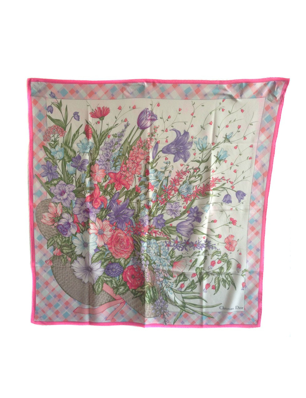 Carré de mousseline de soie Christian DIOR rose vintage
