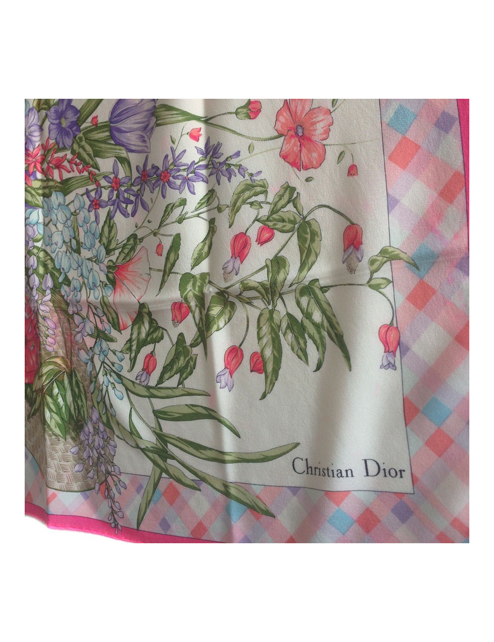 Carré de mousseline de soie Christian DIOR rose vintage