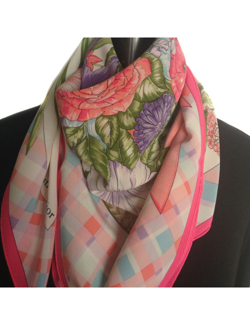 Carré de mousseline de soie Christian DIOR rose vintage