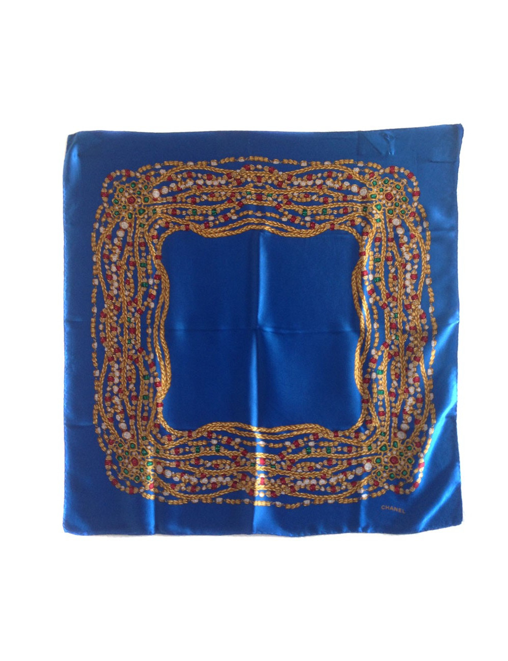 Carré de soie CHANEL bleu bijou