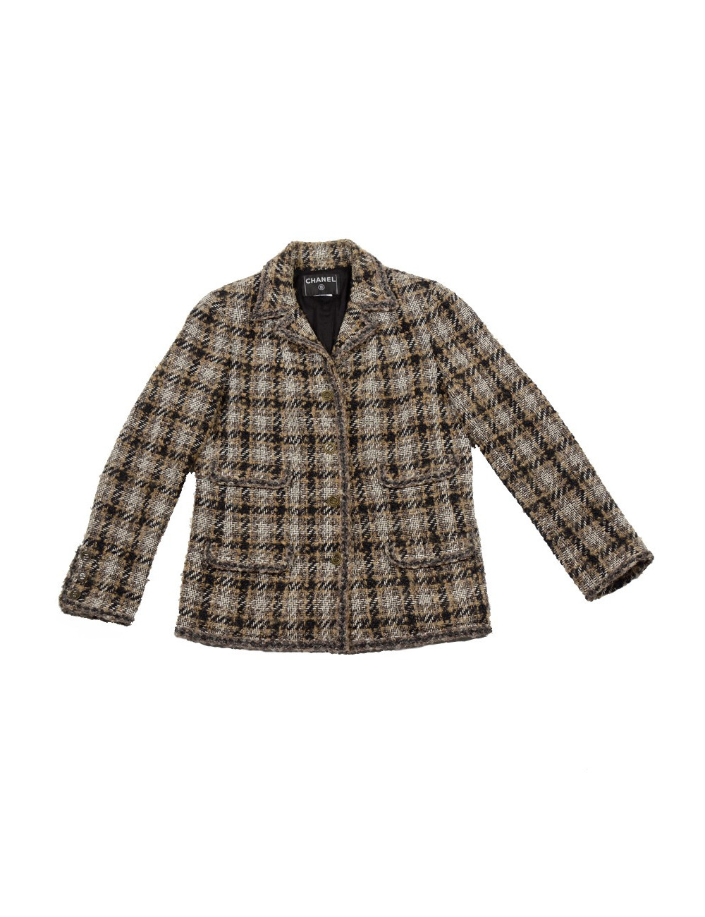 Veste CHANEL T 44 tweed marron beige et noire