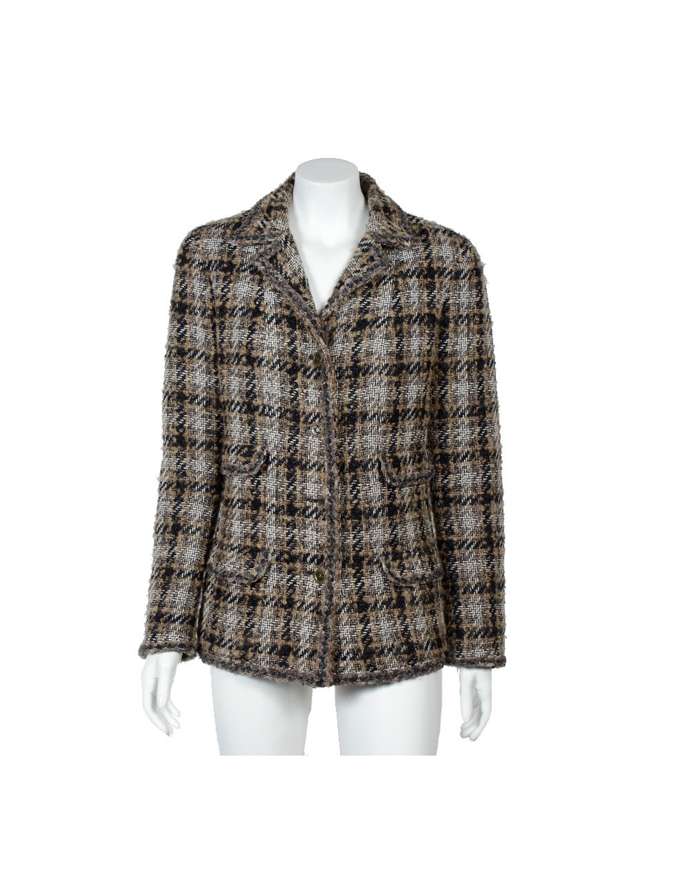 Veste CHANEL T 44 tweed marron beige et noire