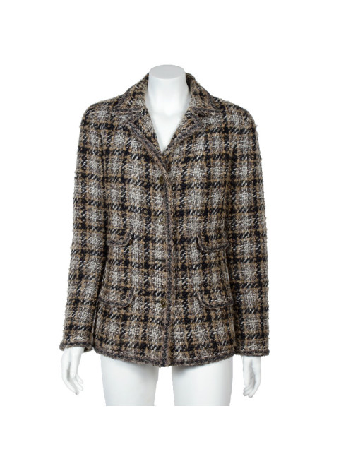 Veste CHANEL T 44 tweed marron beige et noire
