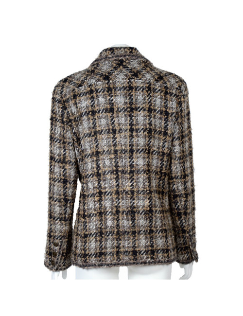 Veste CHANEL T 44 tweed marron beige et noire