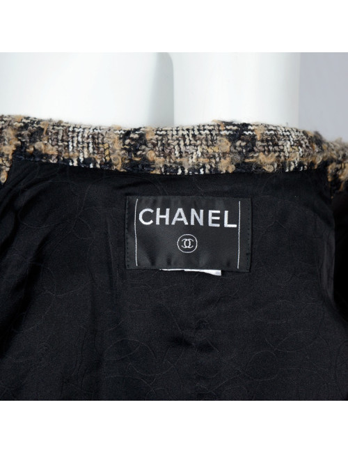 Veste CHANEL T 44 tweed marron beige et noire