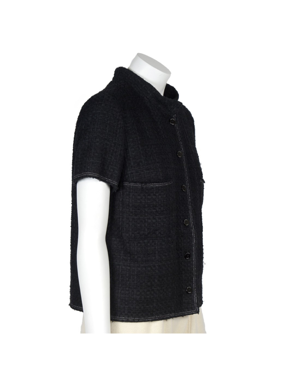 Veste CHANEL T38 tweed noir manches courtes