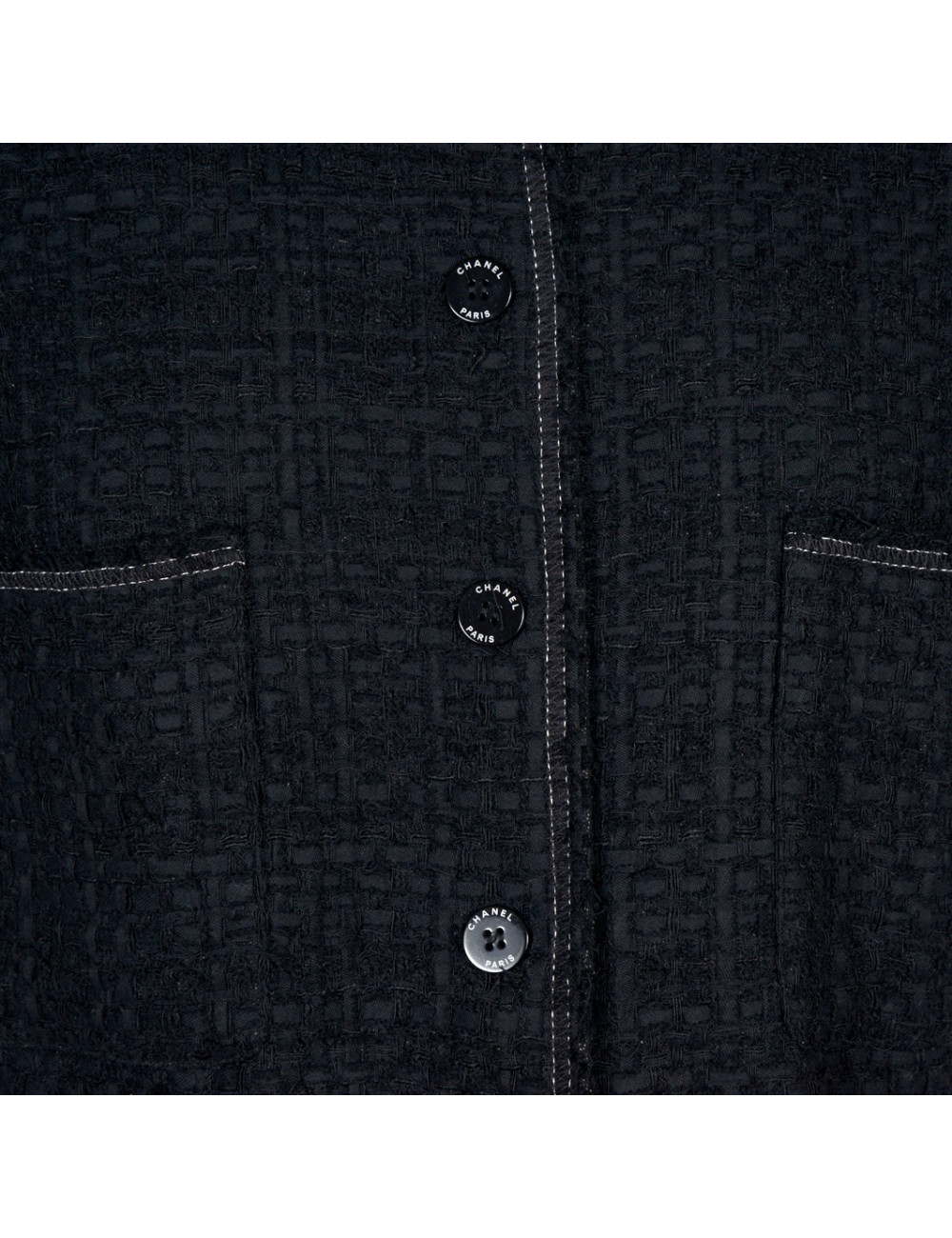 Veste CHANEL T38 tweed noir manches courtes