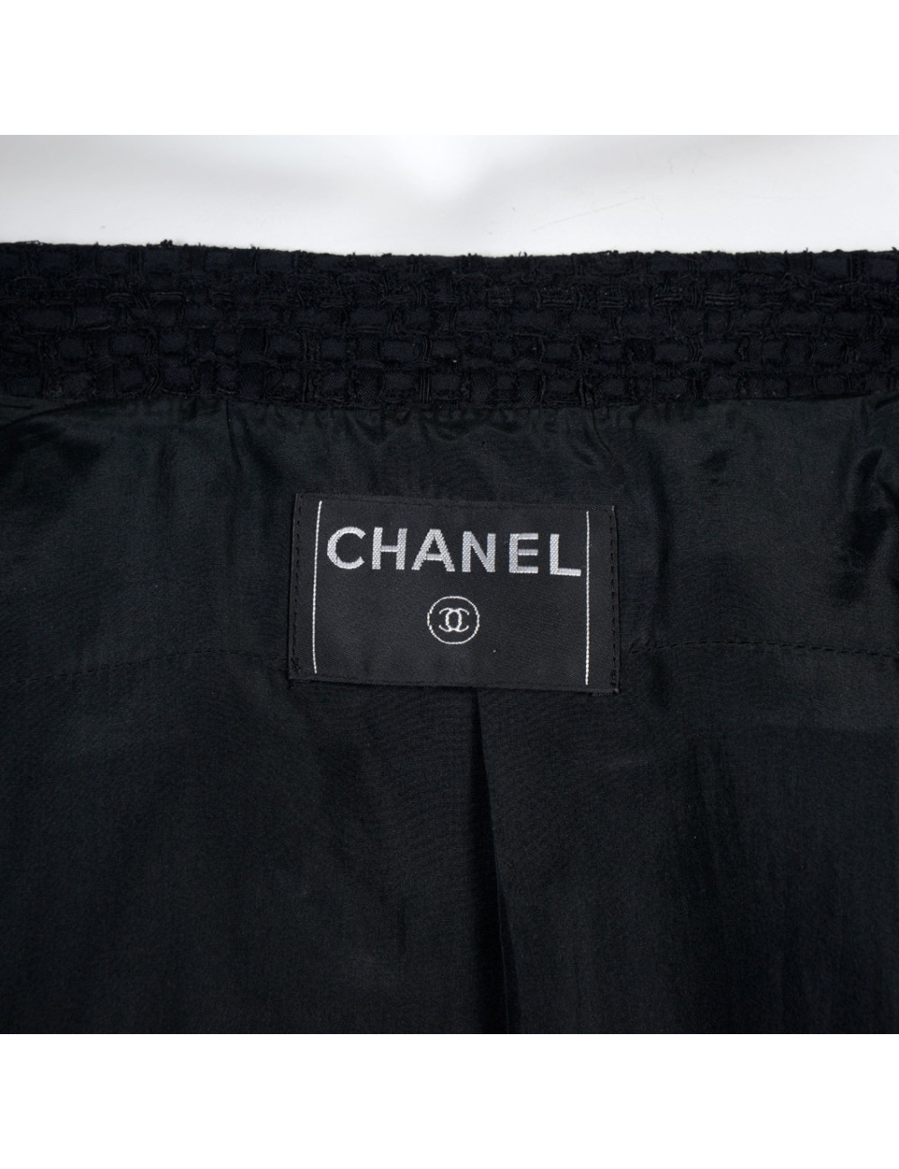 Veste CHANEL T38 tweed noir manches courtes