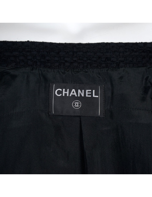Veste CHANEL T38 tweed noir manches courtes