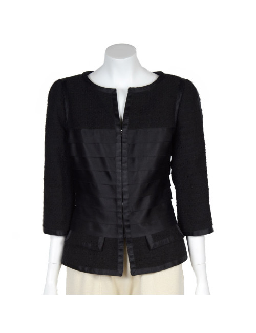 Veste CHANEL T 44 tweed et rubans noirs