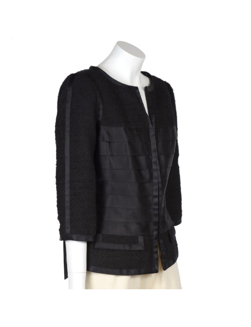 Veste CHANEL T 44 tweed et rubans noirs