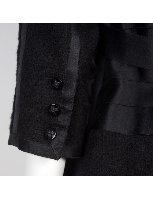 Veste CHANEL T 44 tweed et rubans noirs