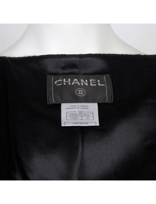 Veste CHANEL T 44 tweed et rubans noirs