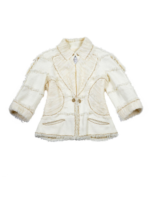 Veste CHANEL T 36 tweed ivoire et dentelle