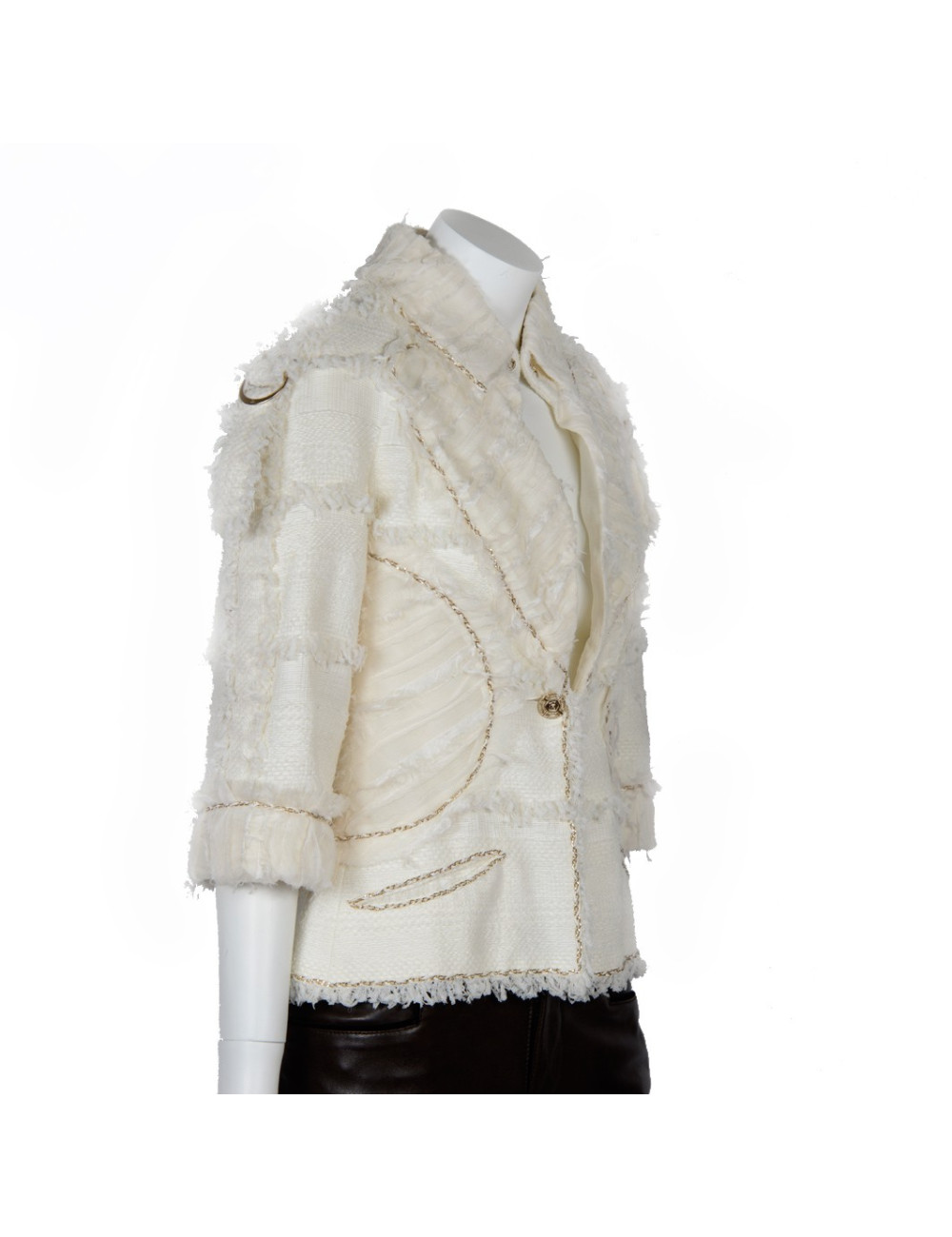 Veste CHANEL T 36 tweed ivoire et dentelle